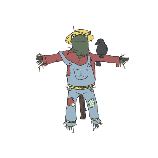 SCARECROW FROG WITH A CROW STICKER