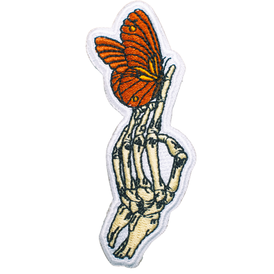 Skeleton Hand Orange Butterfly Patch