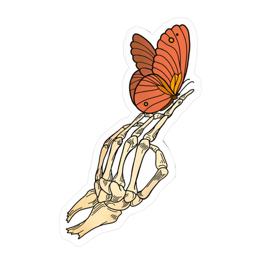 Skeleton Hand Orange Butterfly Sticker