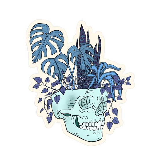 Skull Planter Blue Sticker