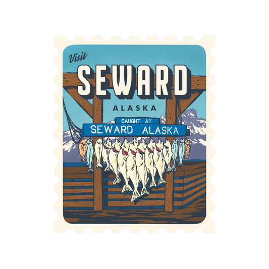 Visit Seward Alaska Retro Stamp