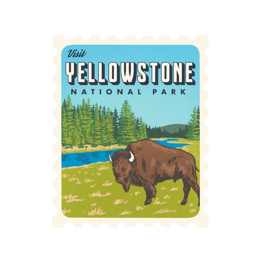Yellowstone National Park Buffalo Retro Stamp Sticker